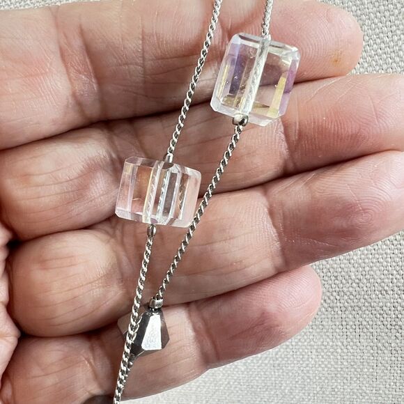 Premier Designs Ice Crystal Necklace Long Beaded 47” Silver Tone Crystal Station - Picture 5 of 6